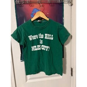 70s Mens Green Where The Hell Is Miles City Graphic T Shirt Size M